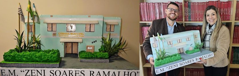 Estudantes da Escola Municipal “Zeni Soares Ramalho” (Lageadinho) entregam à Câmara Municipal maquete do prédio sede do Legislativo Municipal